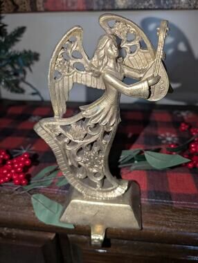 NEW Raz Imports 8" Gold Tone Resin Angel Christmas Stocking Holder Holiday Decor